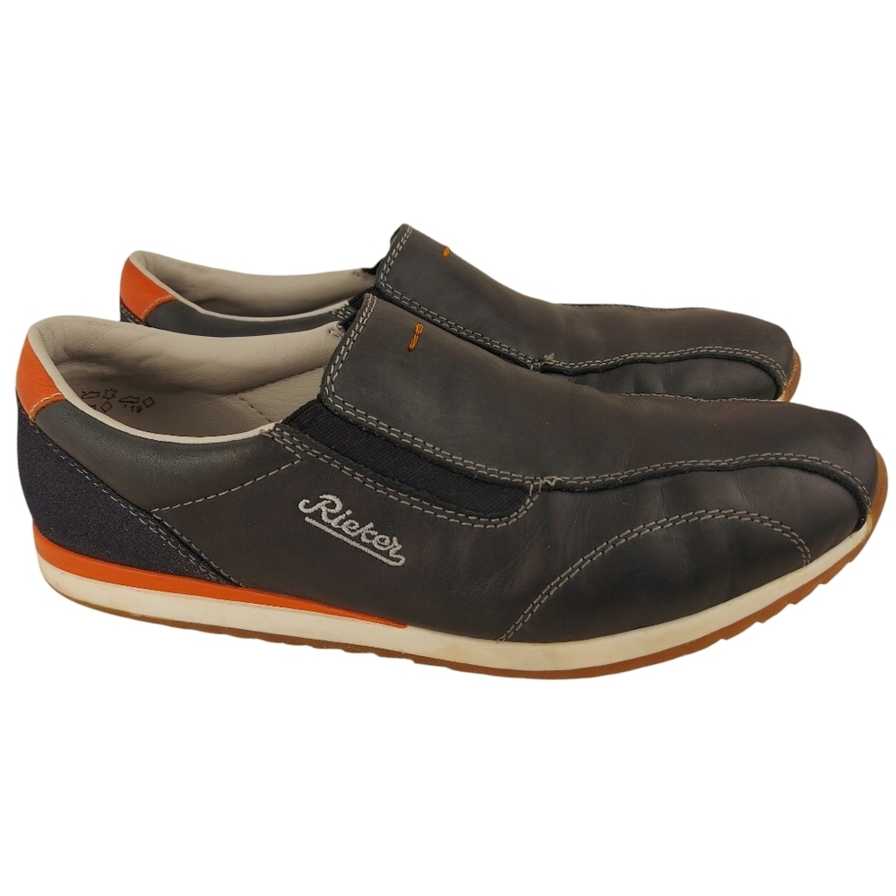 RIEKER men's slip on leather sneakers walking loafers Navy shoes Size 41